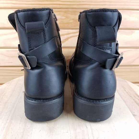 XELEMENT Black Leather Biker Boots Motorcycle Riding Two Buckle Side Zip LU1474 - Picture 5 of 14